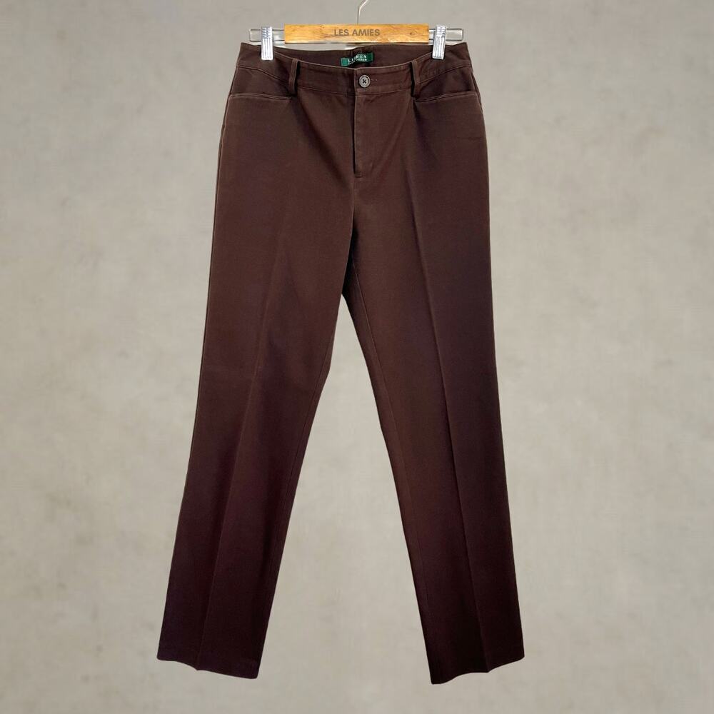 Ralph‎ Lauren Womens Stretch Straight Leg Brown Trouser Pants 4